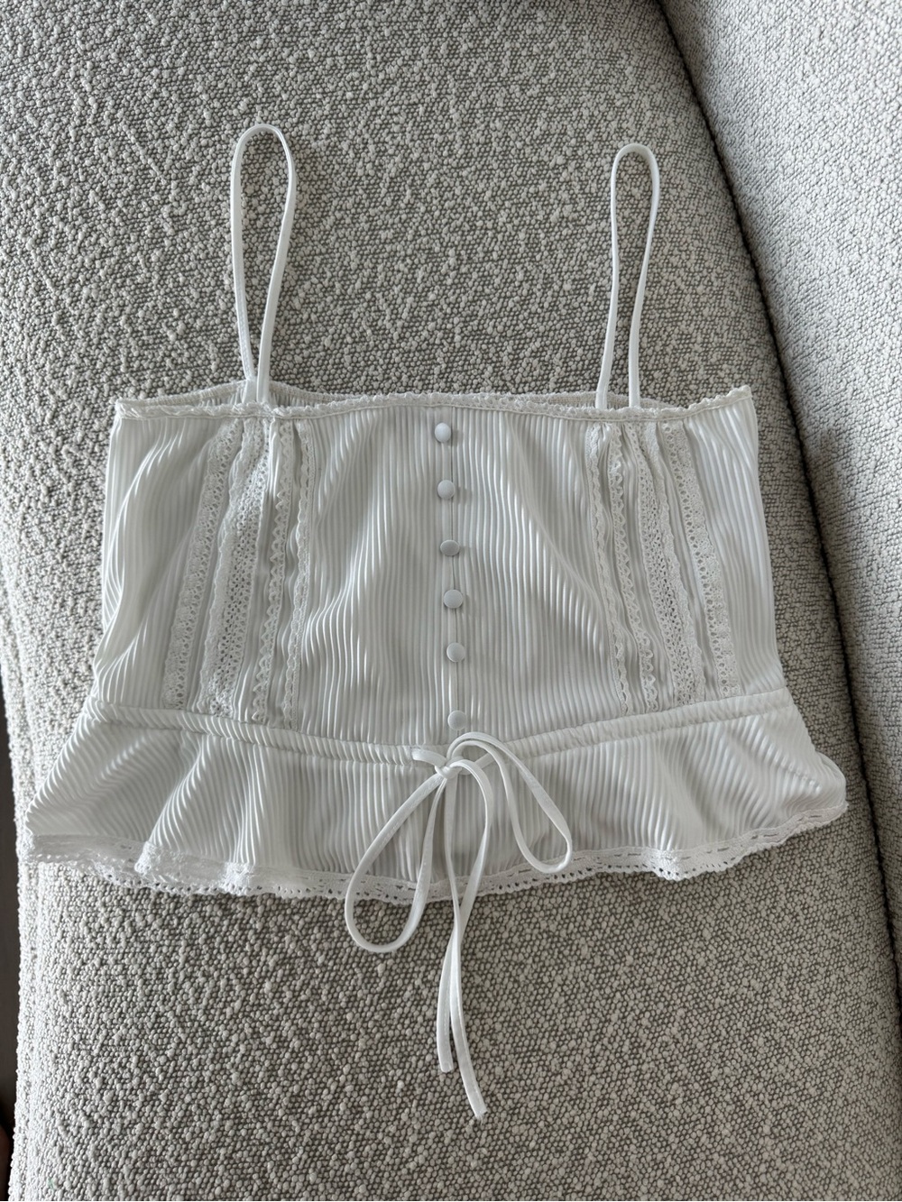 Zara White Spaghetti Strap Lace-Trim Crop Top
